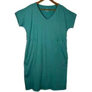 Pure Jill Soft V-Neck T-Shirt Dress Teal Medium Tall Organic Cotton Pockets